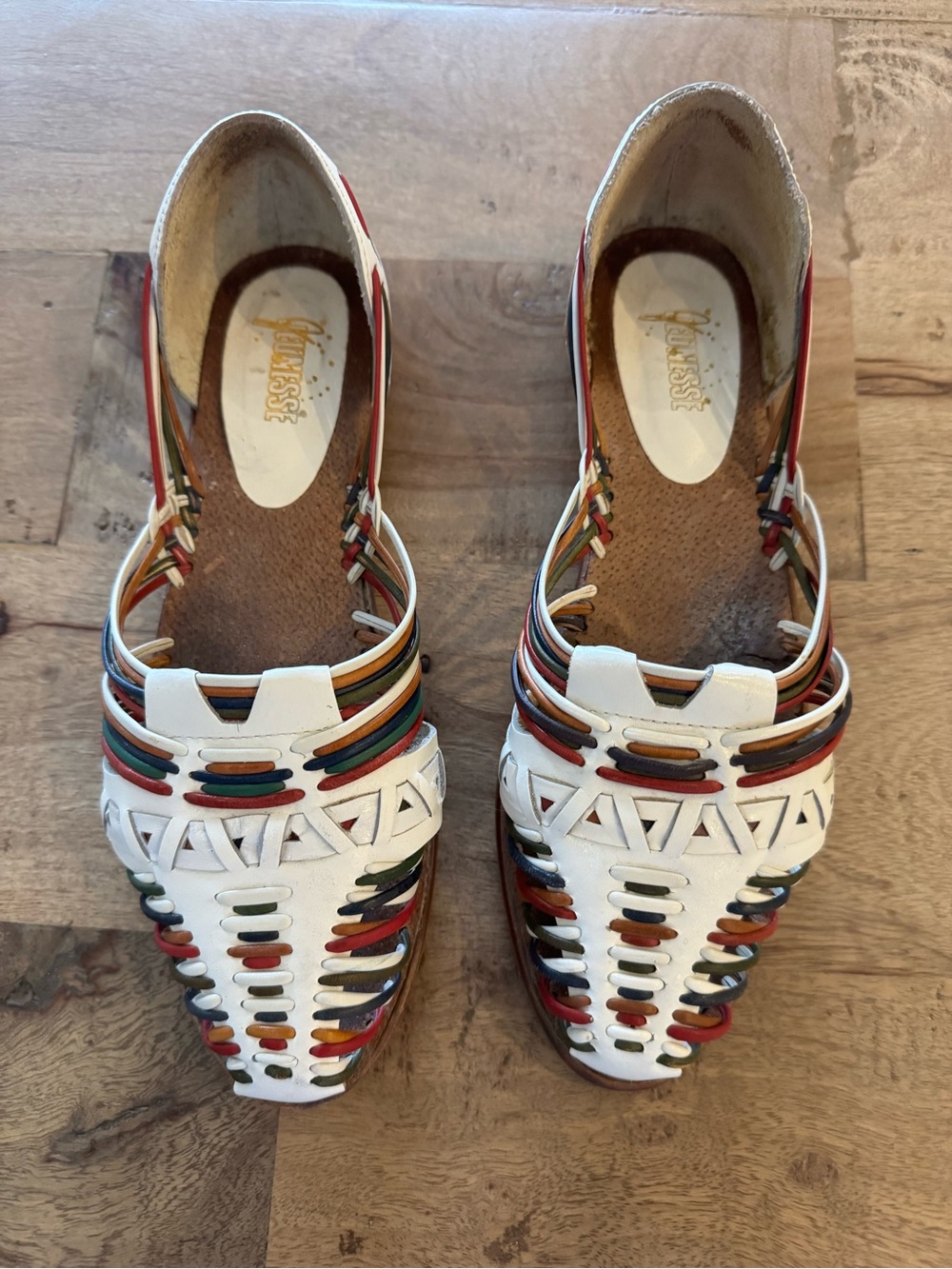 Vintage Huarache Shoes White Leather Woven braided summer Slip On Boho Hippie